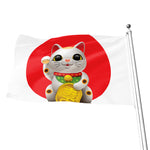 Japanese Lucky Cat Maneki Neko Print Flag