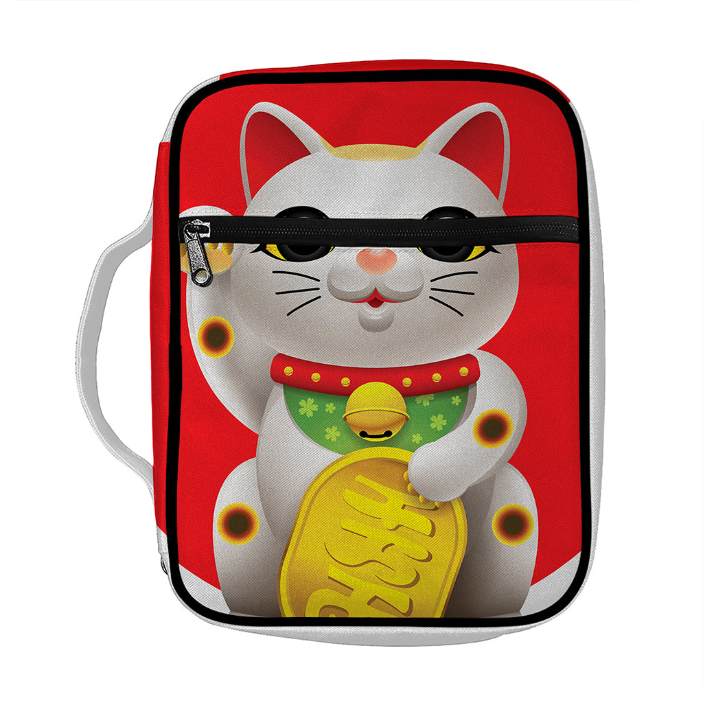 Japanese Lucky Cat Maneki Neko Print Front Pocket Bible Bag