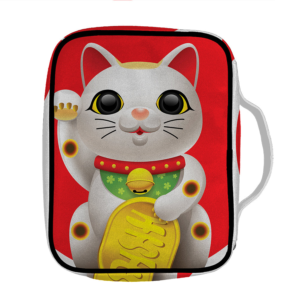 Japanese Lucky Cat Maneki Neko Print Front Pocket Bible Bag
