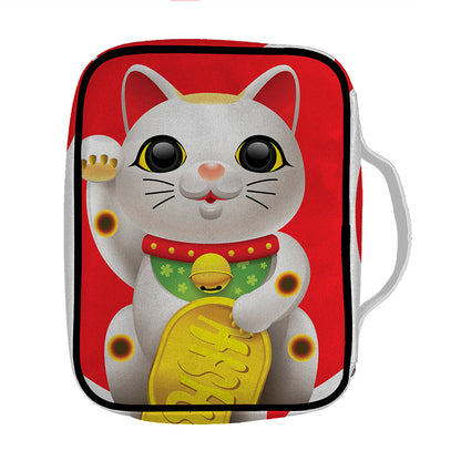 Japanese Lucky Cat Maneki Neko Print Front Pocket Bible Bag