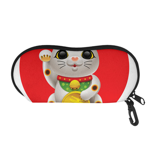 Japanese Lucky Cat Maneki Neko Print Glasses Case