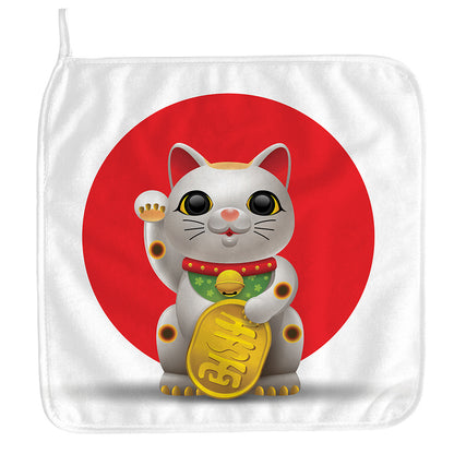 Japanese Lucky Cat Maneki Neko Print Hand Towel