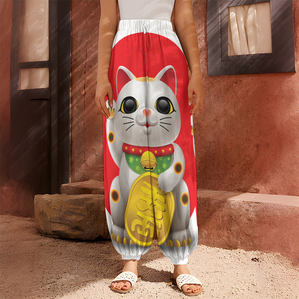 Japanese Lucky Cat Maneki Neko Print Harem Pants