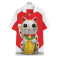 Japanese Lucky Cat Maneki Neko Print Hawaiian Shirt