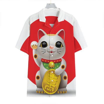 Japanese Lucky Cat Maneki Neko Print Hawaiian Shirt