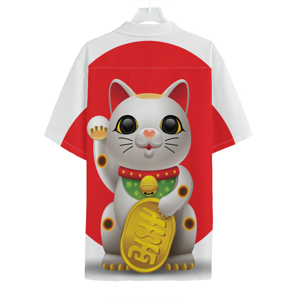 Japanese Lucky Cat Maneki Neko Print Hawaiian Shirt