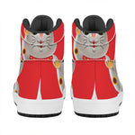 Japanese Lucky Cat Maneki Neko Print High Top Leather Sneakers