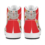 Japanese Lucky Cat Maneki Neko Print High Top Leather Sneakers