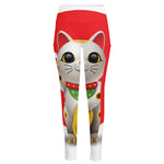 Japanese Lucky Cat Maneki Neko Print High-Waisted Pocket Leggings