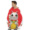 Japanese Lucky Cat Maneki Neko Print Hoodie Blanket