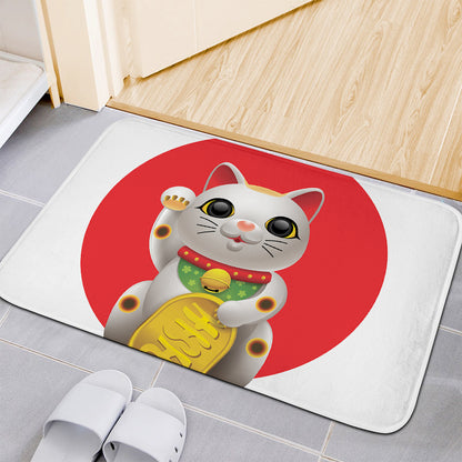 Japanese Lucky Cat Maneki Neko Print Indoor Door Mat