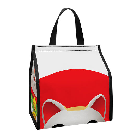 Japanese Lucky Cat Maneki Neko Print Insulated Lunch Tote