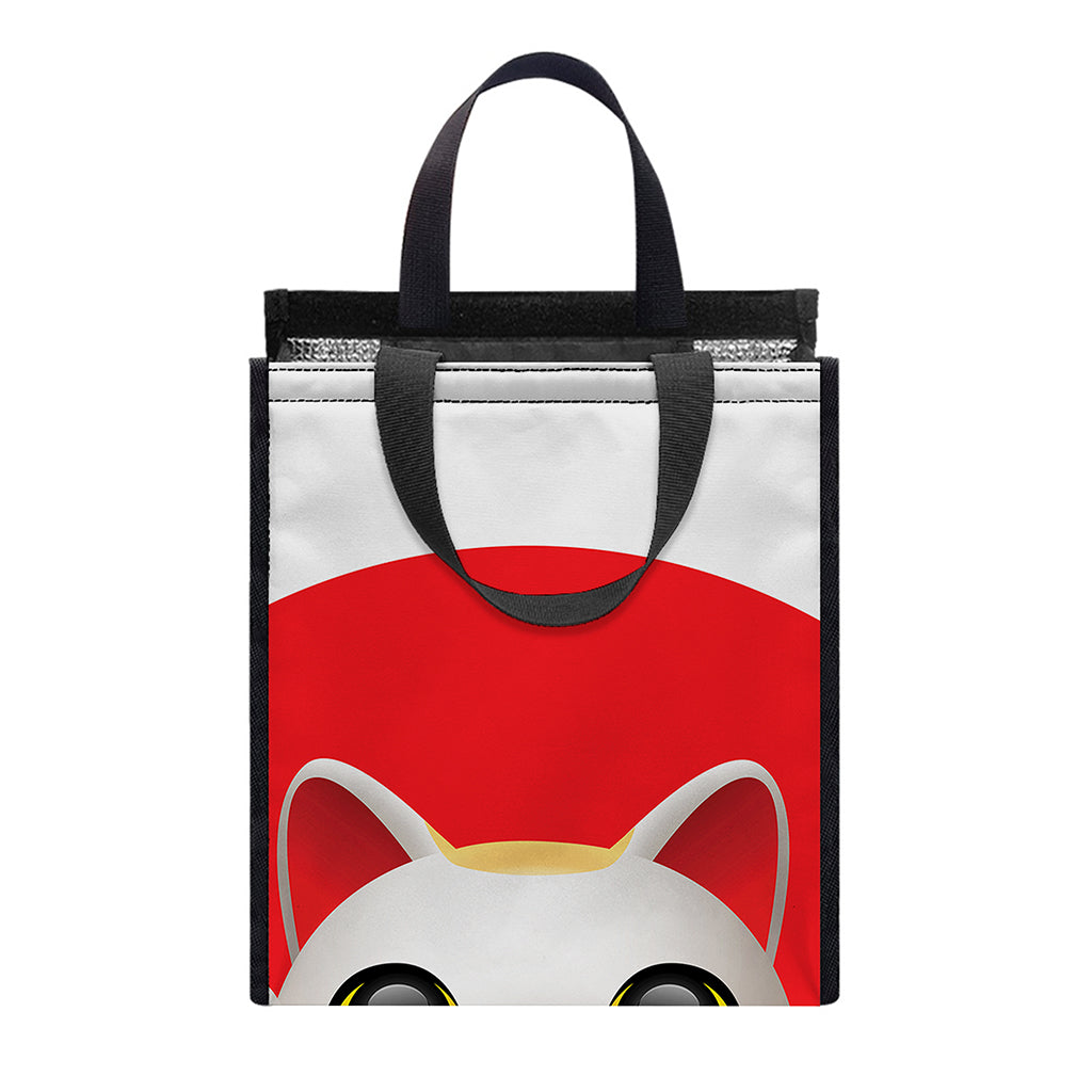 Japanese Lucky Cat Maneki Neko Print Insulated Lunch Tote