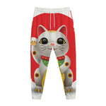 Japanese Lucky Cat Maneki Neko Print Jogger Pants