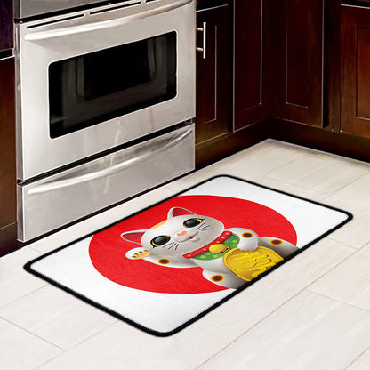 Japanese Lucky Cat Maneki Neko Print Kitchen Mat