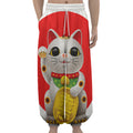 Japanese Lucky Cat Maneki Neko Print Lantern Pants
