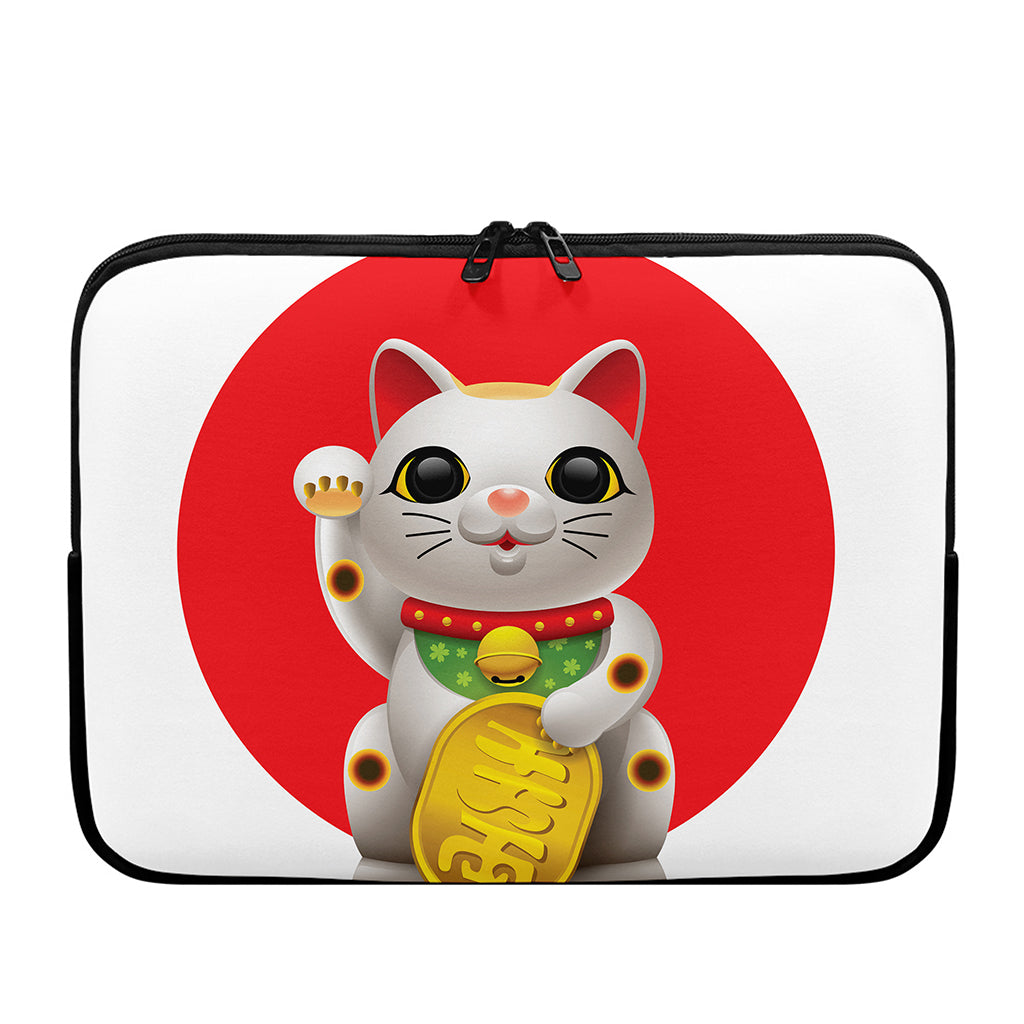 Japanese Lucky Cat Maneki Neko Print Laptop Sleeve