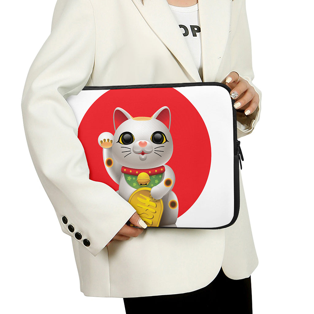 Japanese Lucky Cat Maneki Neko Print Laptop Sleeve
