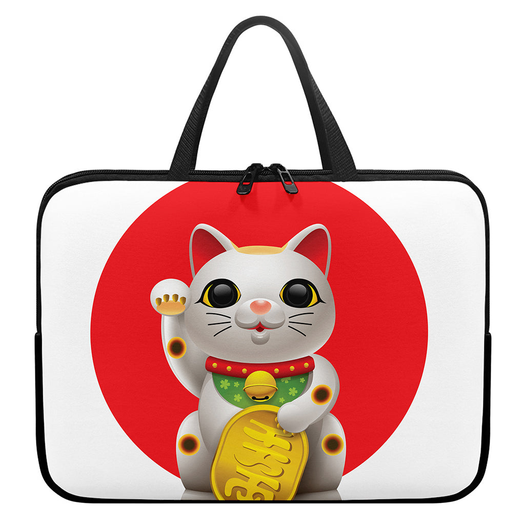 Japanese Lucky Cat Maneki Neko Print Laptop Sleeve With Handle
