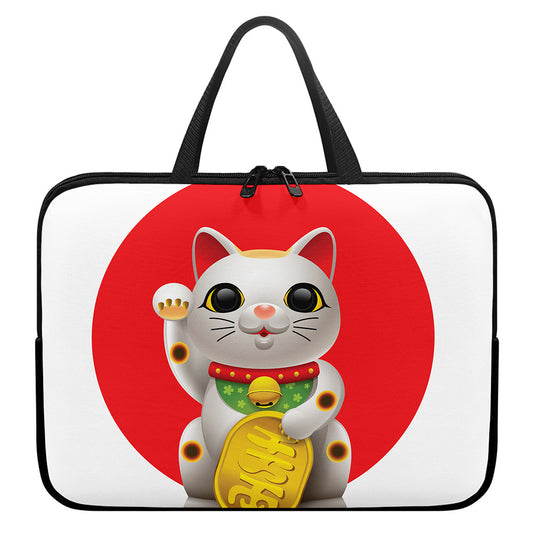 Japanese Lucky Cat Maneki Neko Print Laptop Sleeve With Handle
