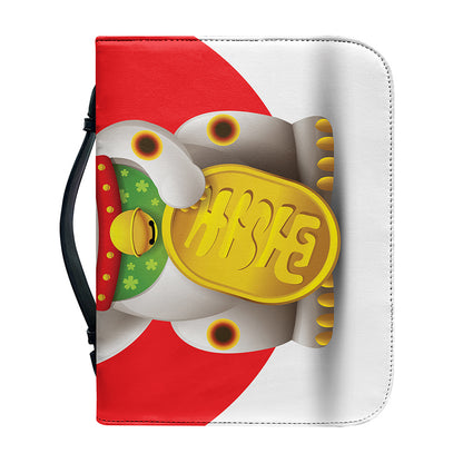 Japanese Lucky Cat Maneki Neko Print Leather Bible Cover