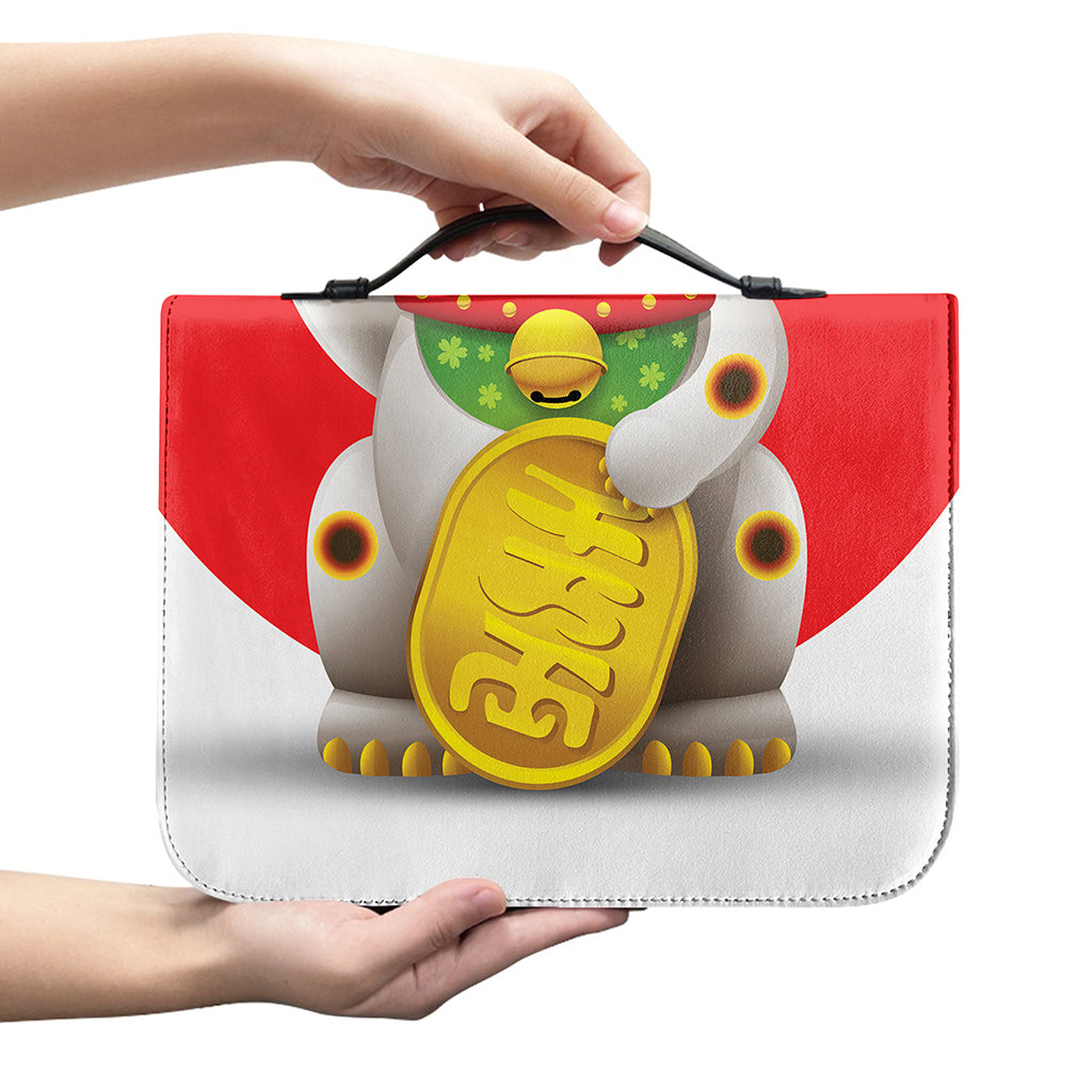Japanese Lucky Cat Maneki Neko Print Leather Bible Cover