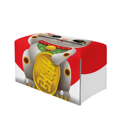 Japanese Lucky Cat Maneki Neko Print Leather Tissue Box Cover