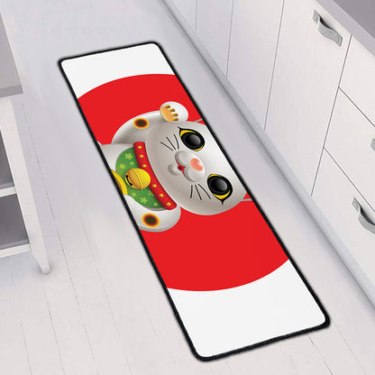 Japanese Lucky Cat Maneki Neko Print Long Kitchen Mat