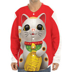 Japanese Lucky Cat Maneki Neko Print Long Sleeve Baseball Jersey
