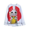Japanese Lucky Cat Maneki Neko Print Long Sleeve Short Coat
