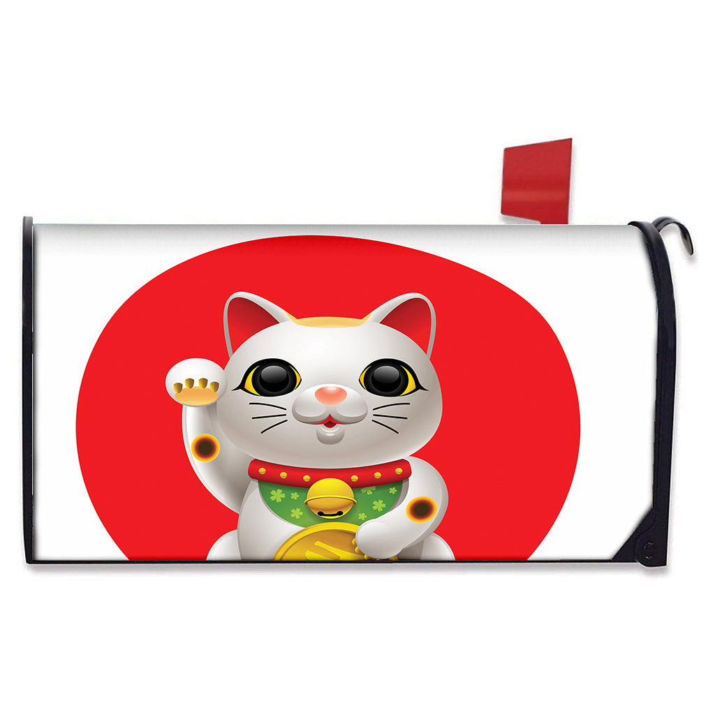 Japanese Lucky Cat Maneki Neko Print Mailbox Cover