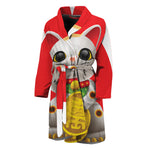 Japanese Lucky Cat Maneki Neko Print Men's Bathrobe