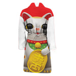 Japanese Lucky Cat Maneki Neko Print Men's Bathrobe