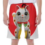 Japanese Lucky Cat Maneki Neko Print Men's Beach Shorts