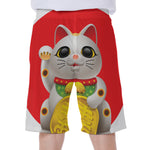 Japanese Lucky Cat Maneki Neko Print Men's Beach Shorts