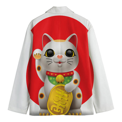 Japanese Lucky Cat Maneki Neko Print Men's Blazer