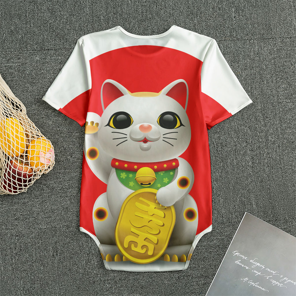 Japanese Lucky Cat Maneki Neko Print Men's Bodysuit