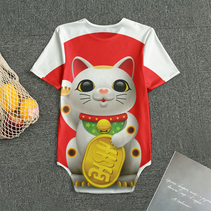 Japanese Lucky Cat Maneki Neko Print Men's Bodysuit