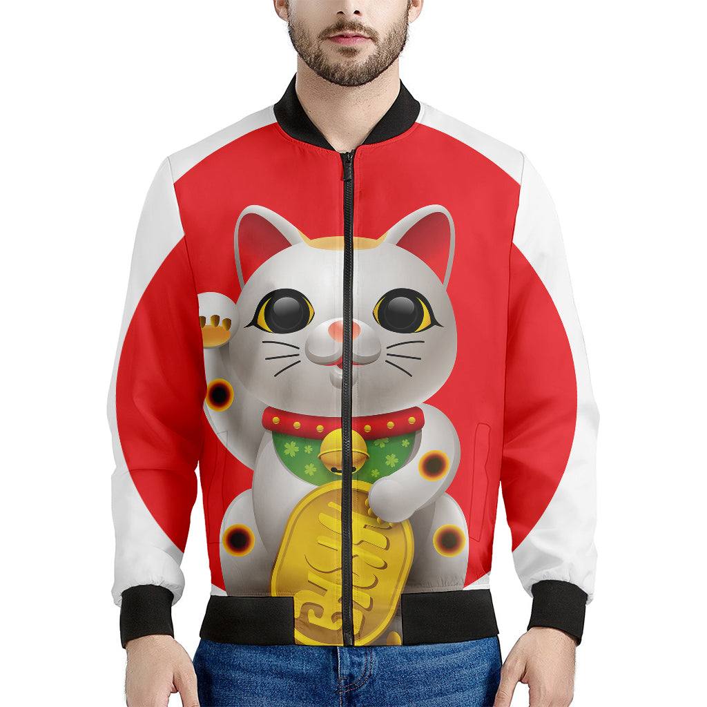 Japanese Lucky Cat Maneki Neko Print Men's Bomber Jacket