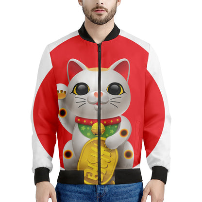 Japanese Lucky Cat Maneki Neko Print Men's Bomber Jacket