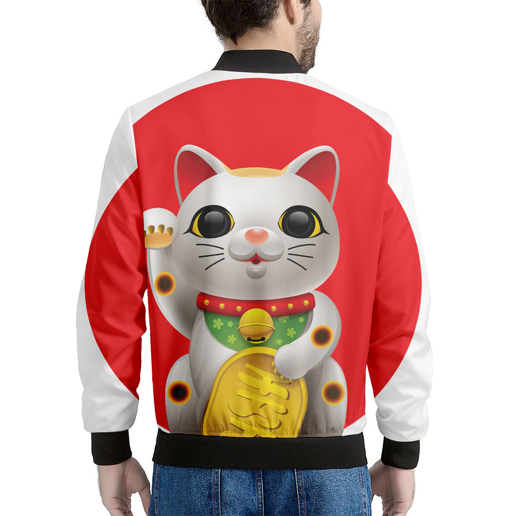 Japanese Lucky Cat Maneki Neko Print Men's Bomber Jacket
