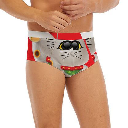 Japanese Lucky Cat Maneki Neko Print Men's Briefs