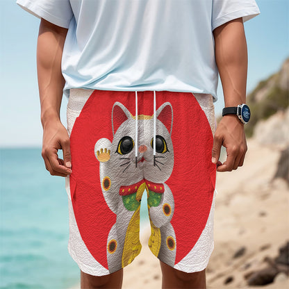 Japanese Lucky Cat Maneki Neko Print Men's Cargo Shorts