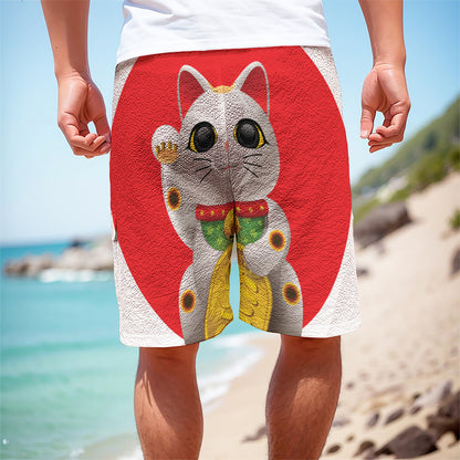 Japanese Lucky Cat Maneki Neko Print Men's Cargo Shorts