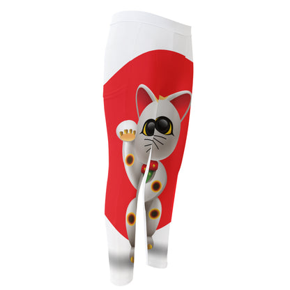 Japanese Lucky Cat Maneki Neko Print Men's Compression Pants