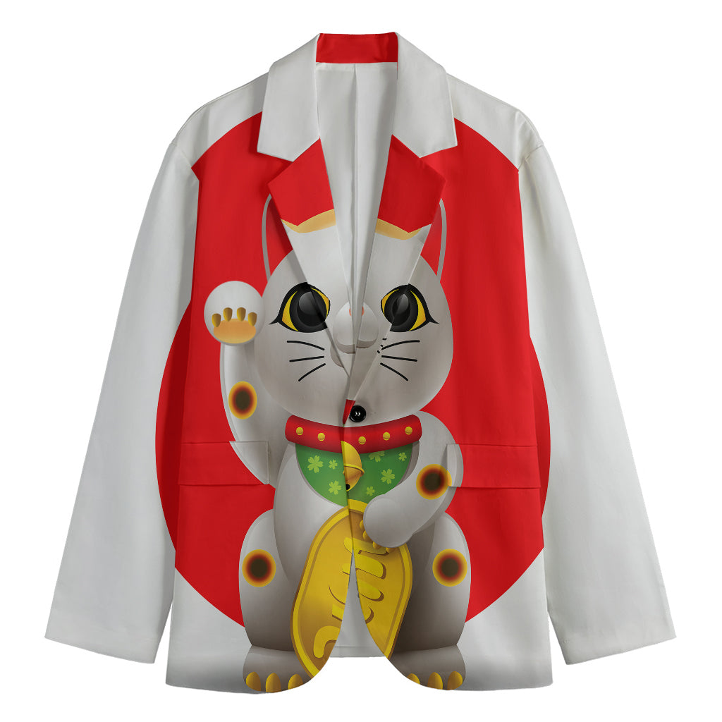 Japanese Lucky Cat Maneki Neko Print Men's Cotton Blazer