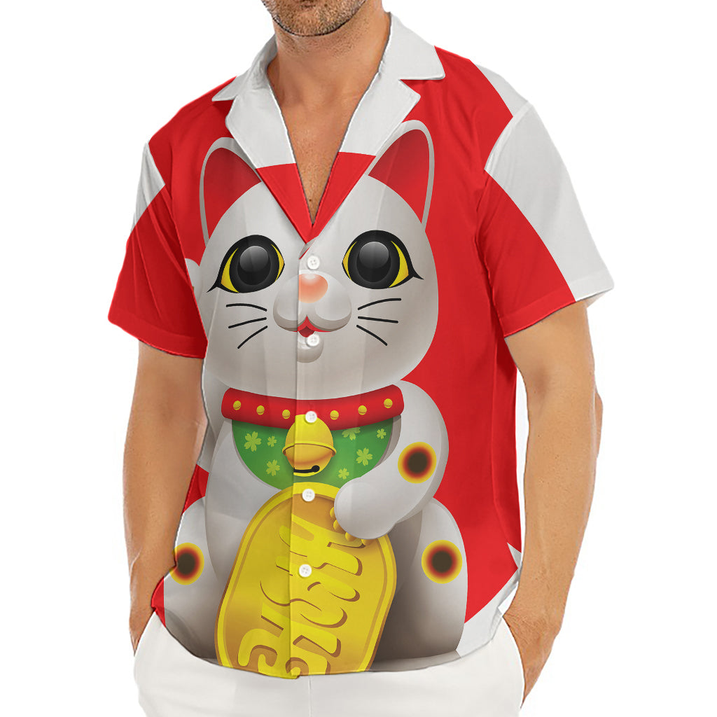 Japanese Lucky Cat Maneki Neko Print Men's Deep V-Neck Shirt