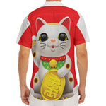 Japanese Lucky Cat Maneki Neko Print Men's Deep V-Neck Shirt