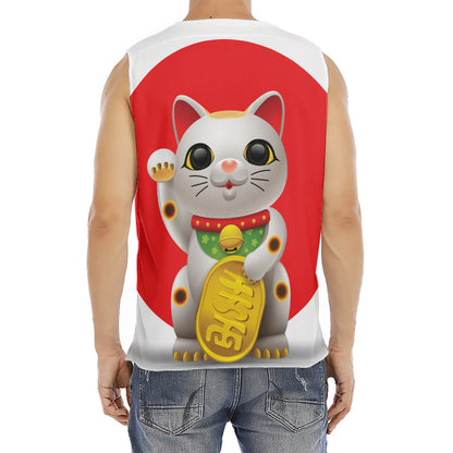Japanese Lucky Cat Maneki Neko Print Men's Fitness Tank Top
