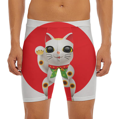 Japanese Lucky Cat Maneki Neko Print Men's Long Boxer Briefs